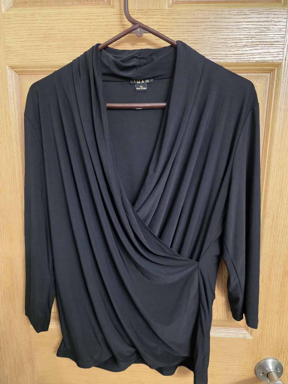 IMAN Black Lightweight Wrap-Style Top